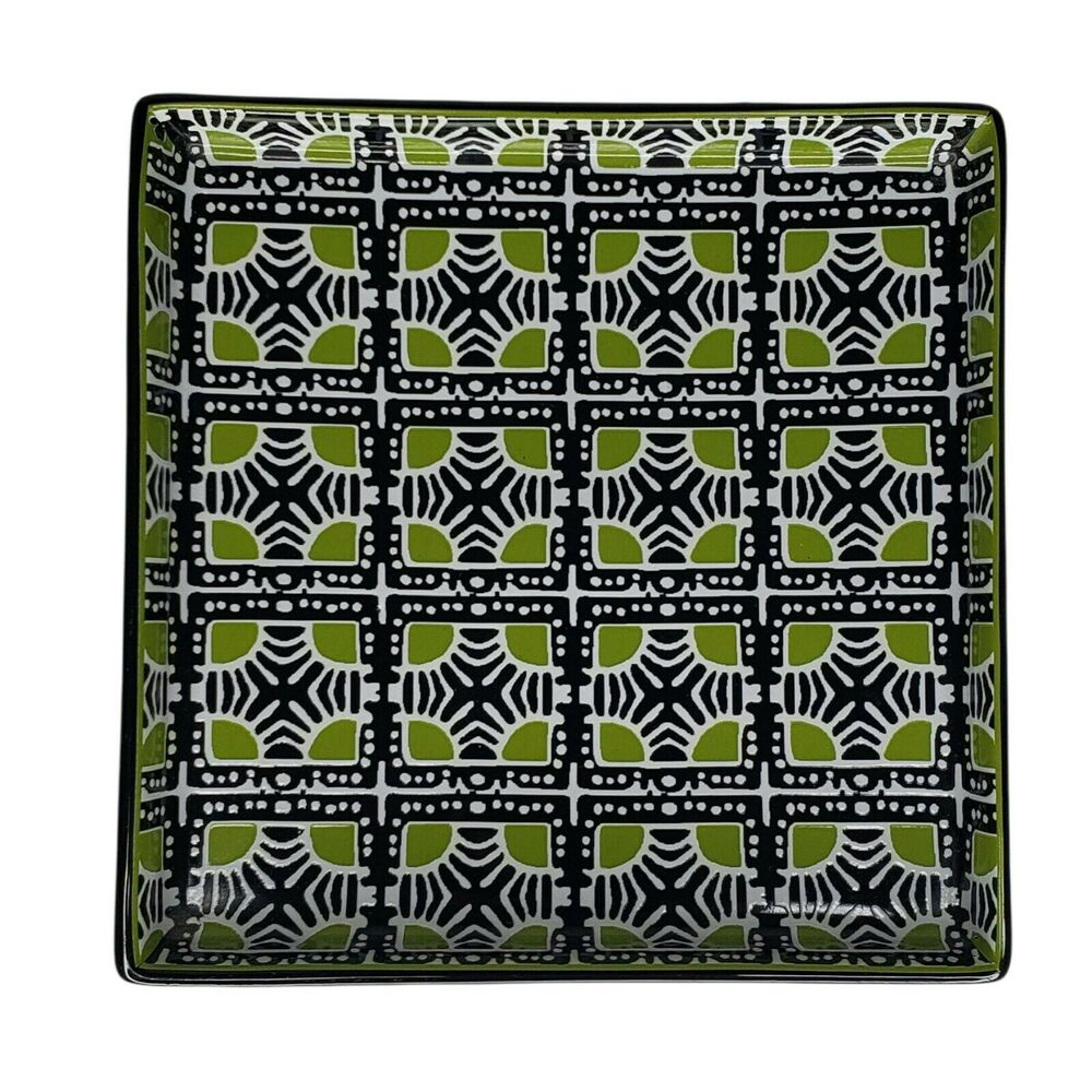 J. Crew Patterned Ceramic Jewelry Trinket Coin Keys Dish Tray Green Black White